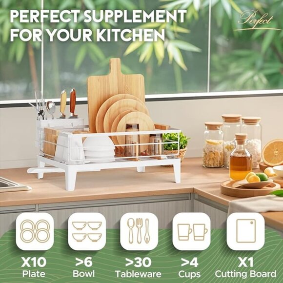 New Dish Drying Rack for Kitchen Counter Decor with Drainboard Auto-Drain - Picture 5 of 8